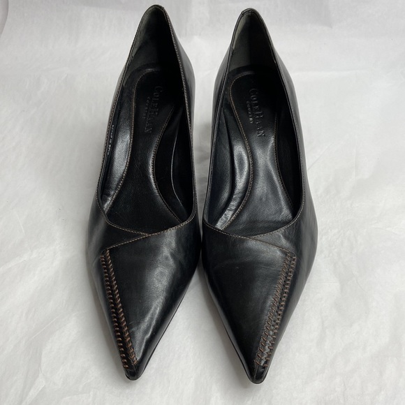 Cole Haan size 8 brown leather 2 1/2 inch pointy pumps great condition - Picture 6 of 12